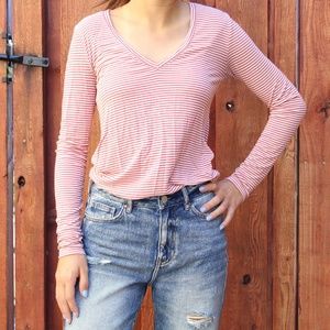 Pink and white striped long sleeve tee